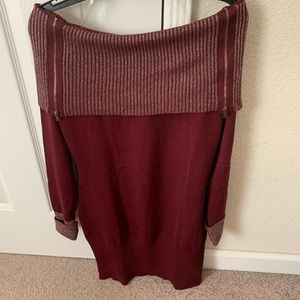 Burgundy sweater with zippers on collar